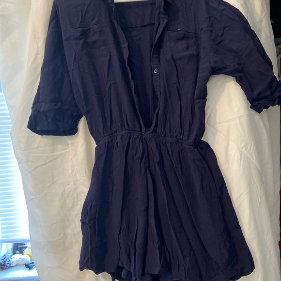 Navy Blue Romper with Pockets - Picture 1 of 2